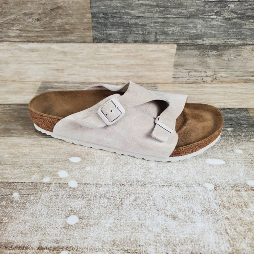 Birkenstock Zurich Slide Sandals Mens 10 Antique White Suede‎ Leather Adjustable